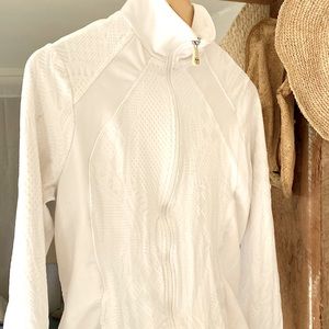 Trina Turk White Jacquard Front Zip Sweatshirt Jacket